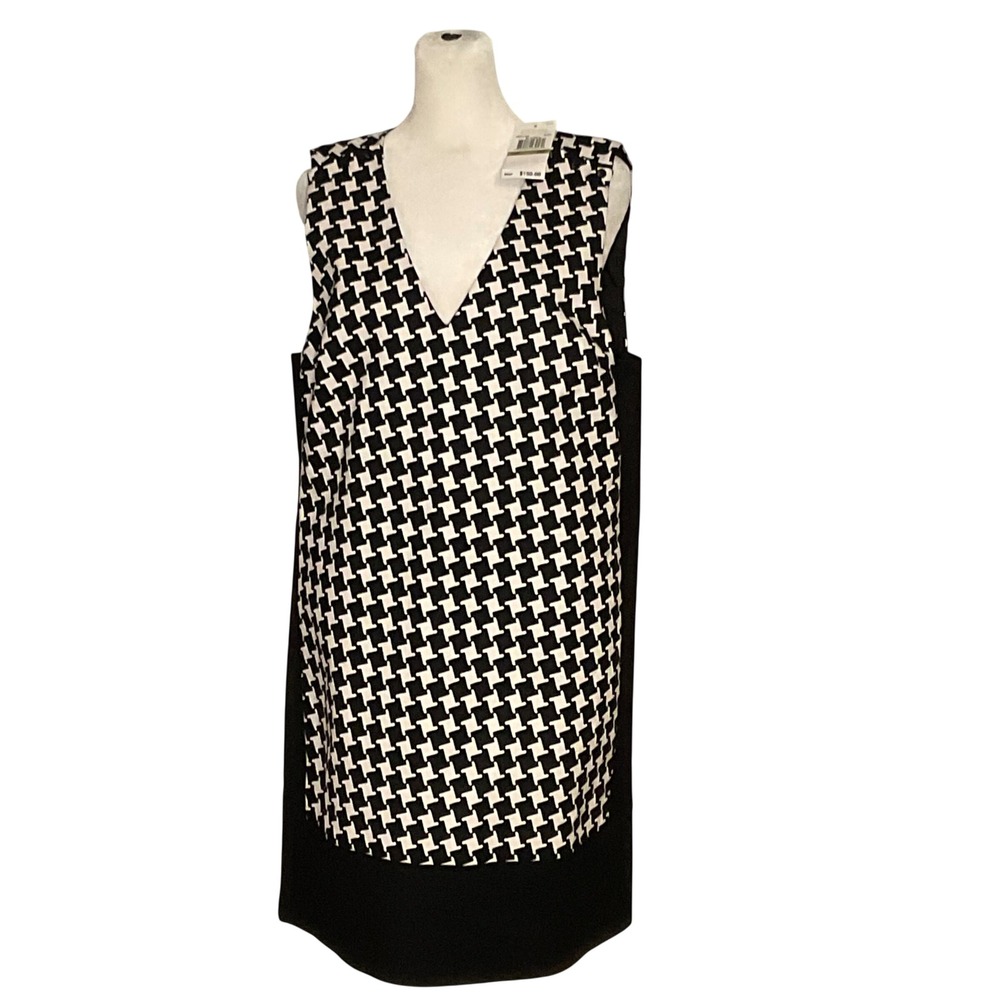MICHAEL KORS WOMEN'S SUTTER BLACK WHITE MOD HOUNDSTOOTH CHECK DRESS 14 P NWT